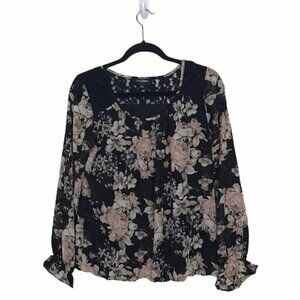Roz & Ali Floral Lace Long Sleeve Blouse Medium